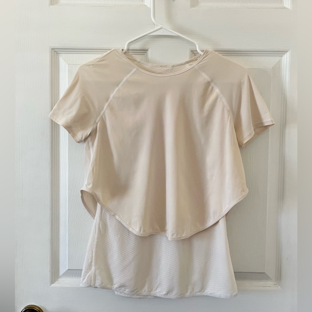 Lululemon Short Sleeve Women's Top with Under Shirt - Cream